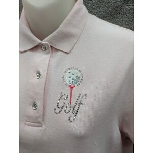Womens Golf Polo Shirt Womens Medium Pink 100 Cotton Bedazzled Embellished